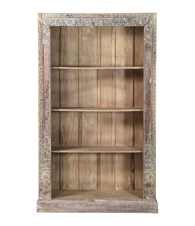 Rene Houtman Boekenkast India | Hout Snijwerk| H210 x B125 x D44 cm