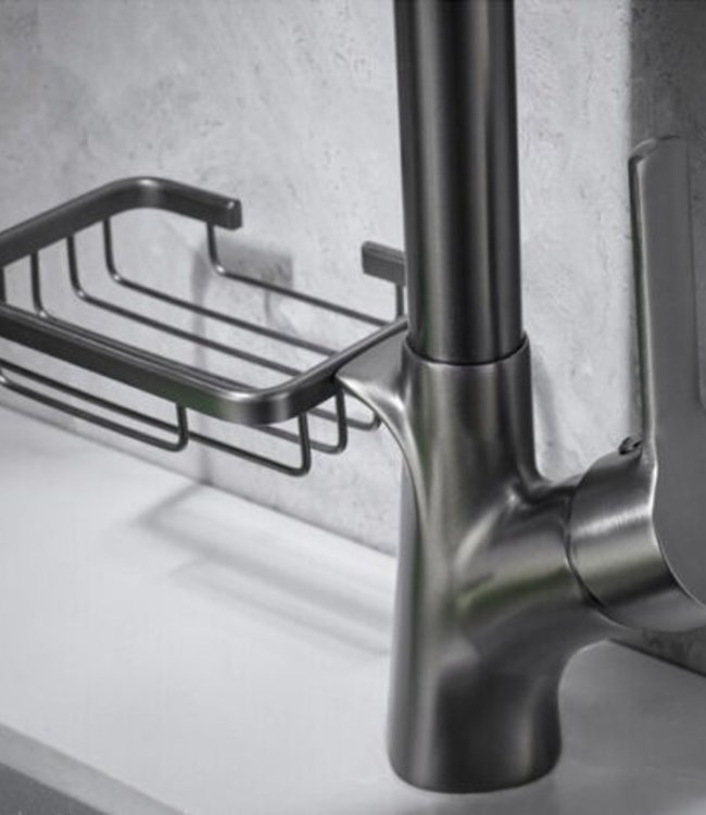 Rene Houtman Keukenkraan | Uittrekbare Sproeikop + Zeepbakje | Gun Metal