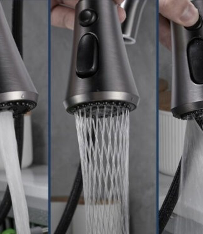 Rene Houtman Keukenkraan | Uittrekbare Sproeikop + Zeepbakje | Gun Metal