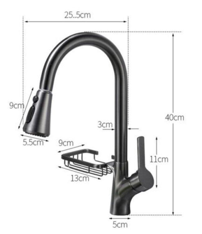 Rene Houtman Keukenkraan | Uittrekbare Sproeikop + Zeepbakje | Gun Metal