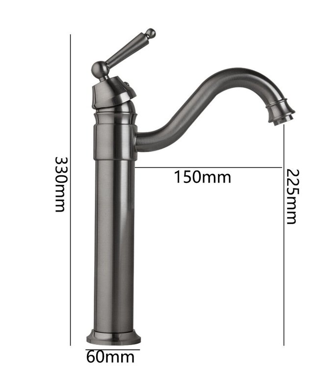 Rene Houtman Wastafelkraan | Mengkraan | Gun Metal | H33 cm