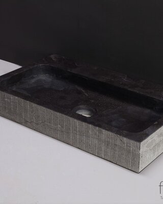 Forzalaqua Wastafel | Hardsteen Gezoet en Gefrijnd | 50x30x8 cm