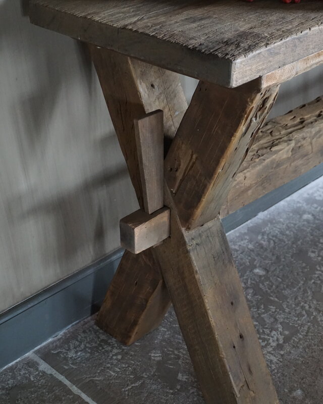 Rene Houtman Sidetable Cross | Oud Hout | Met Lade | H76 x B200 x D46 cm