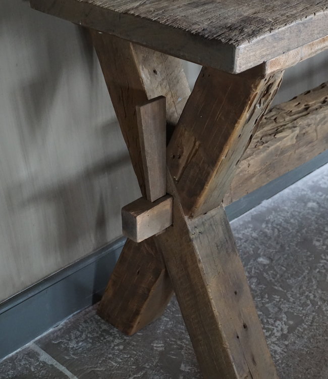 Rene Houtman Sidetable Cross | Oud Hout | Met Lade | H76 x B200 x D46 cm