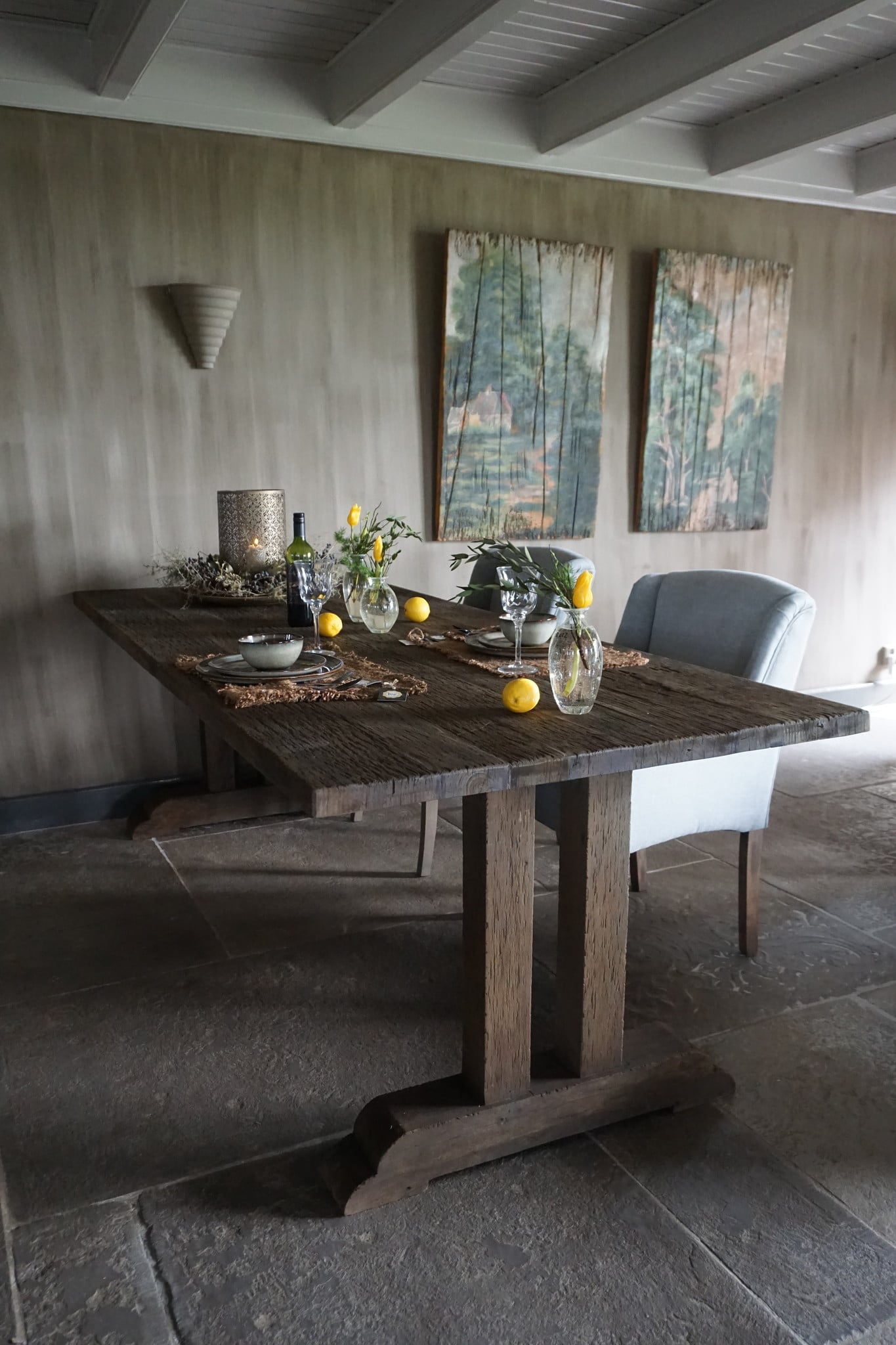 Rene Houtman Kloostertafel Pilaar Grey Massief Hardhout - Kies Maat