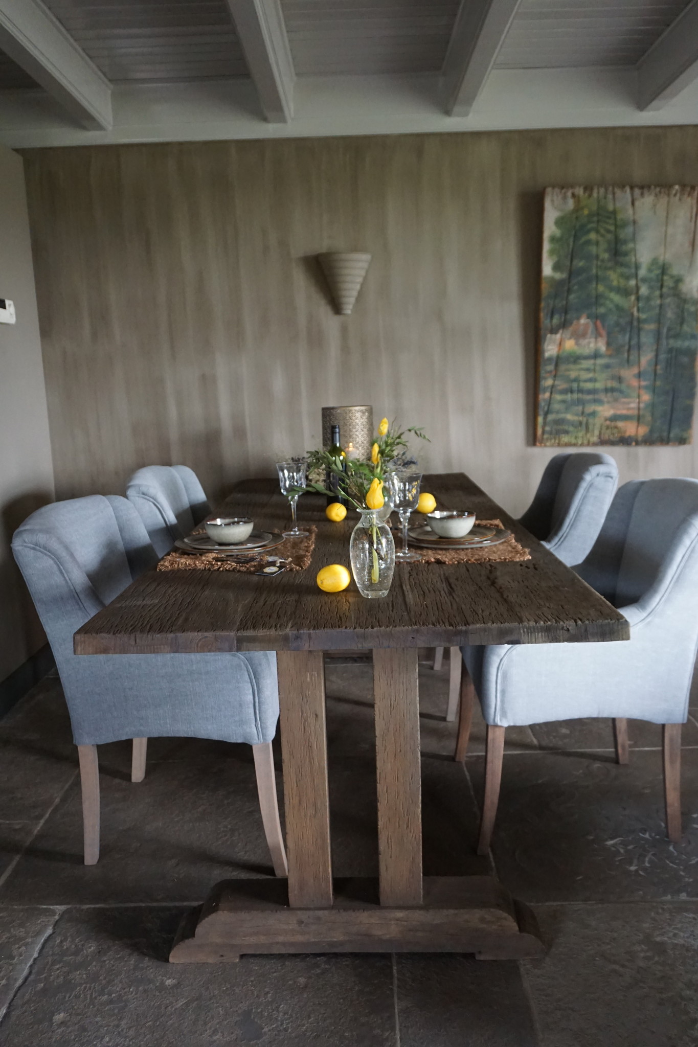 Rene Houtman Kloostertafel Pilaar Grey Massief Hardhout - Kies Maat