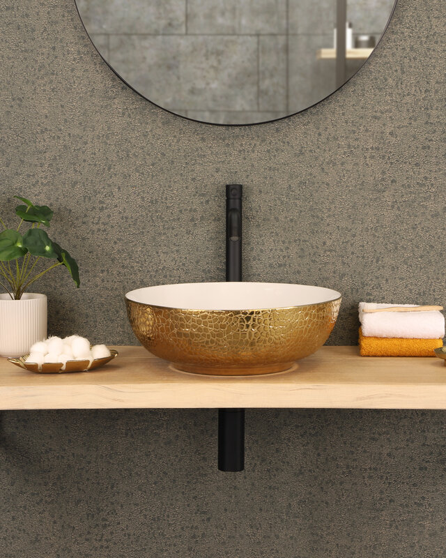 Differnz Snake Wastafel Opbouw Waskom 40x14 cm Goud/Wit