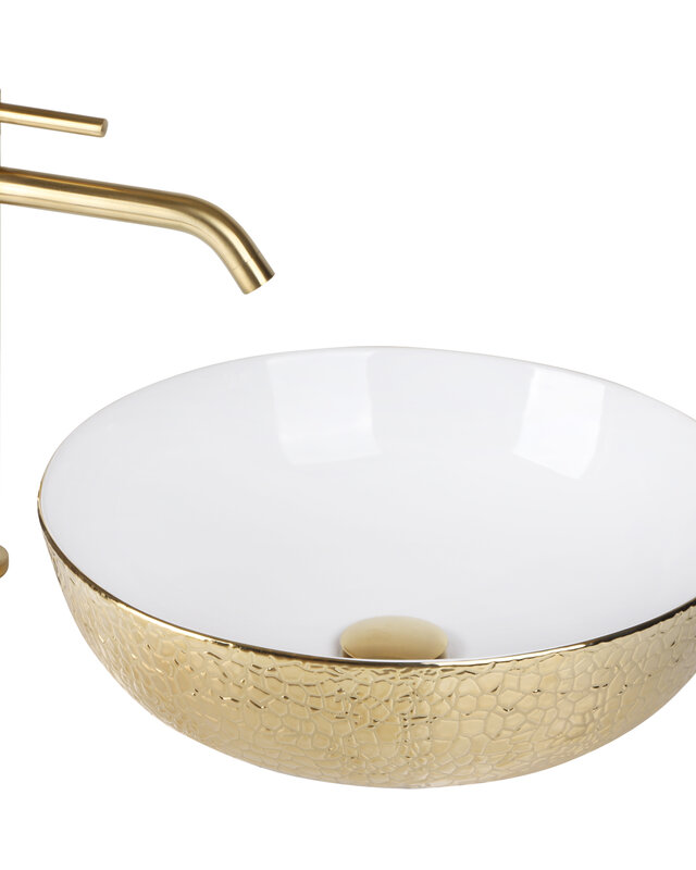 Differnz Snake Wastafel Opbouw Waskom 40x14 cm Goud/Wit