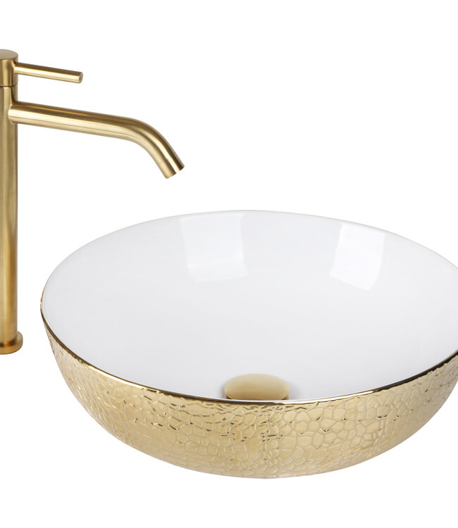 Differnz Snake Wastafel Opbouw Waskom 40x14 cm Goud/Wit