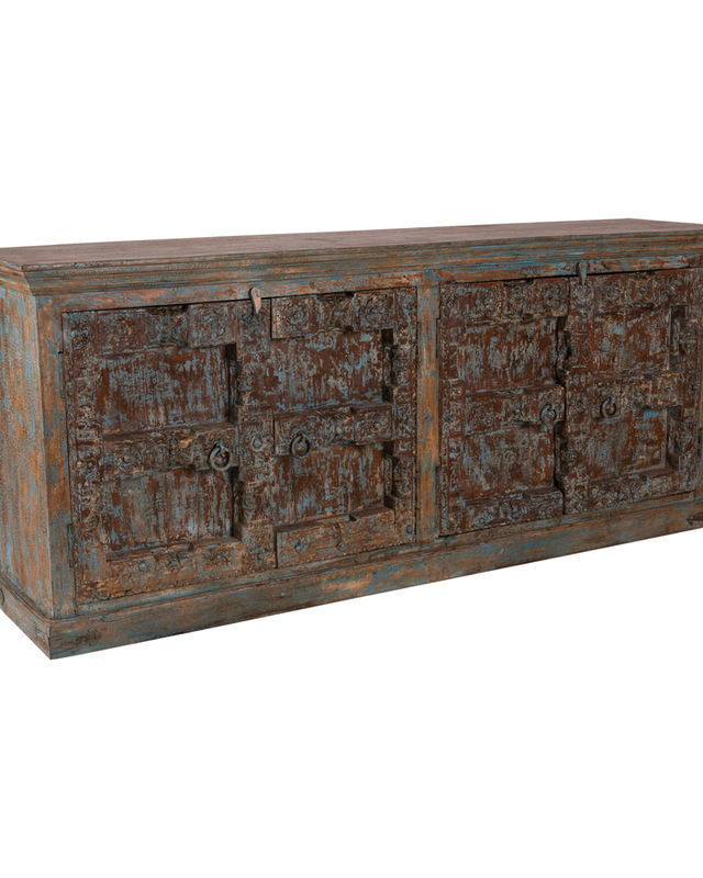 Rene Houtman Dressoir Oud Hout Snijwerk 4-Deurs | H94 x B220 x D50 cm
