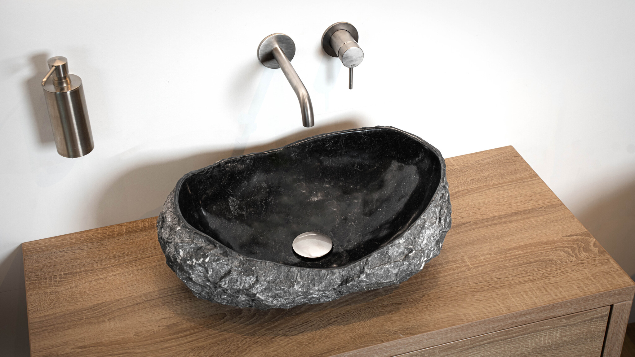 Loutro Bathroomware Waskom Natuursteen | Gekapt Grijs/Zwart | Meerdere Maten