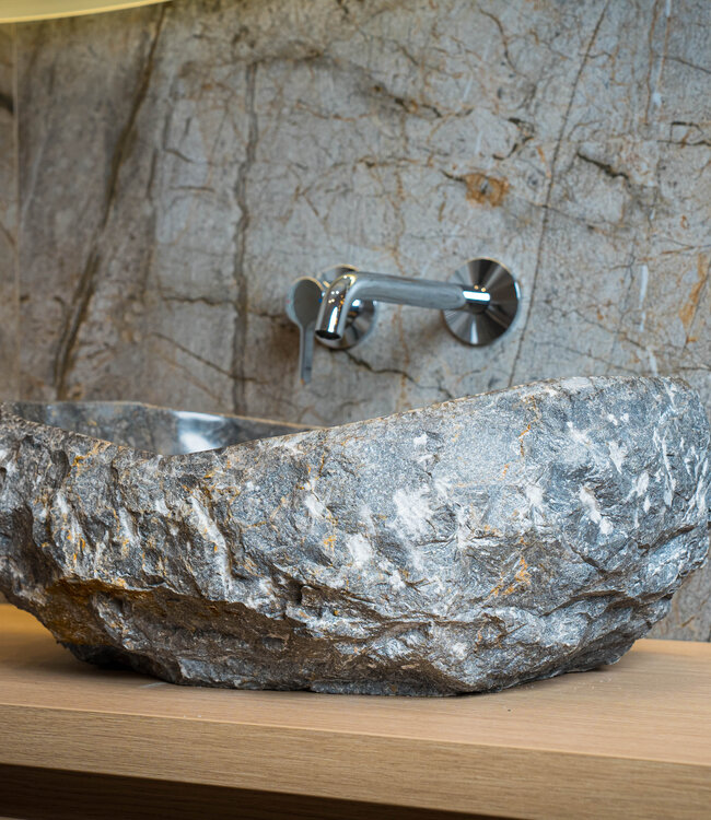 Rene Houtman Waskom Natuursteen | Gekapt - Grijs | Meerdere Maten