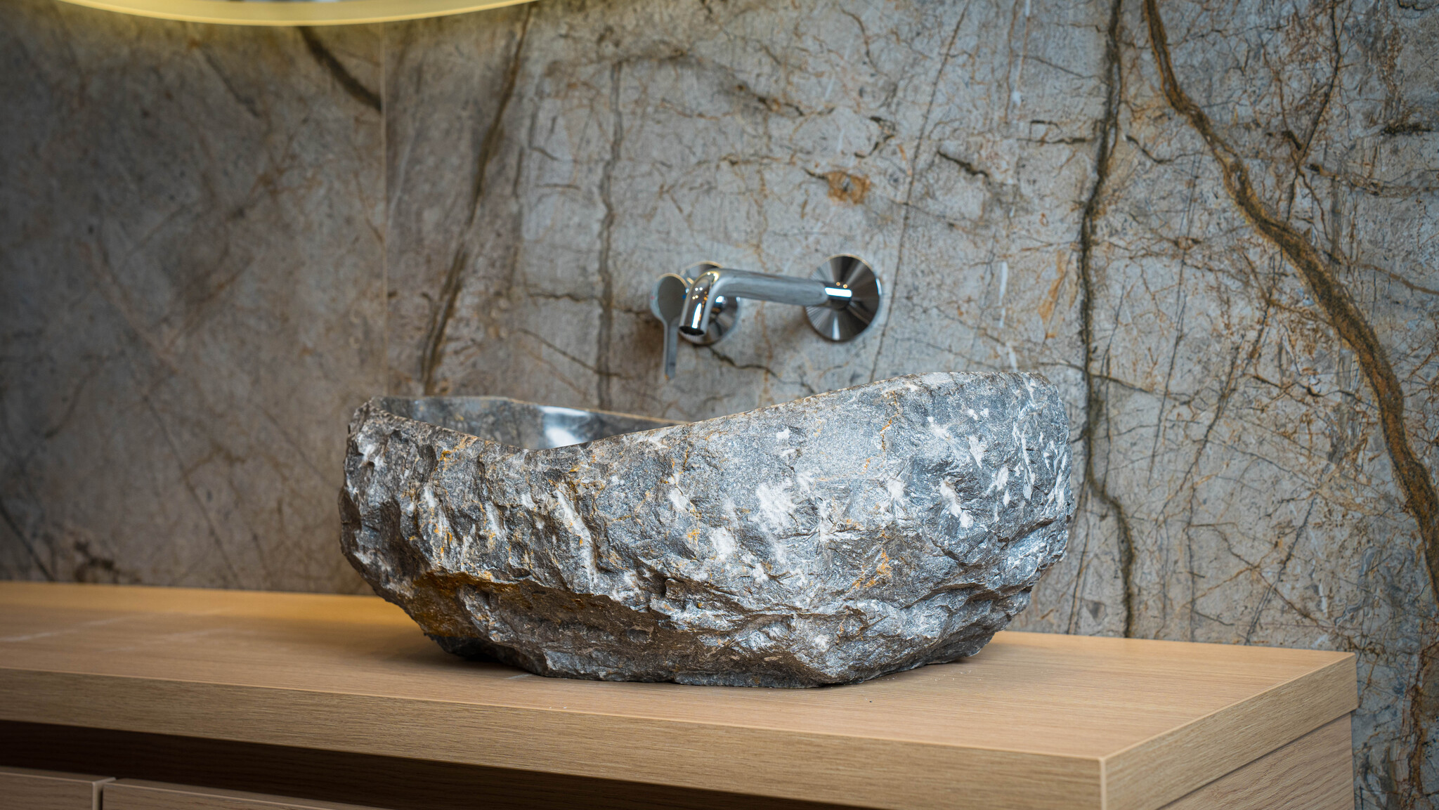 Loutro Bathroomware Waskom Natuursteen | Gekapt - Grijs | Meerdere Maten