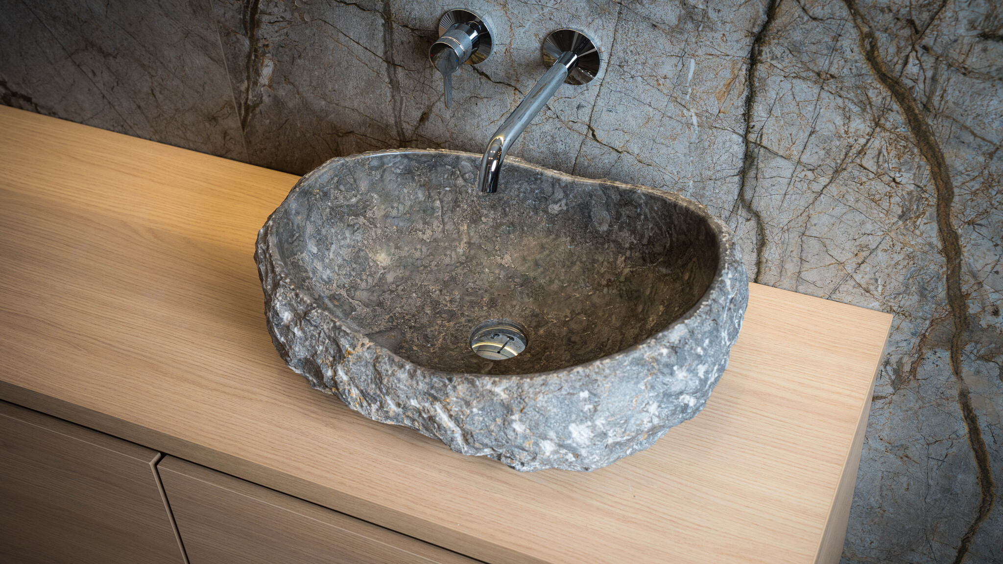 Loutro Bathroomware Waskom Natuursteen | Gekapt - Grijs | Meerdere Maten