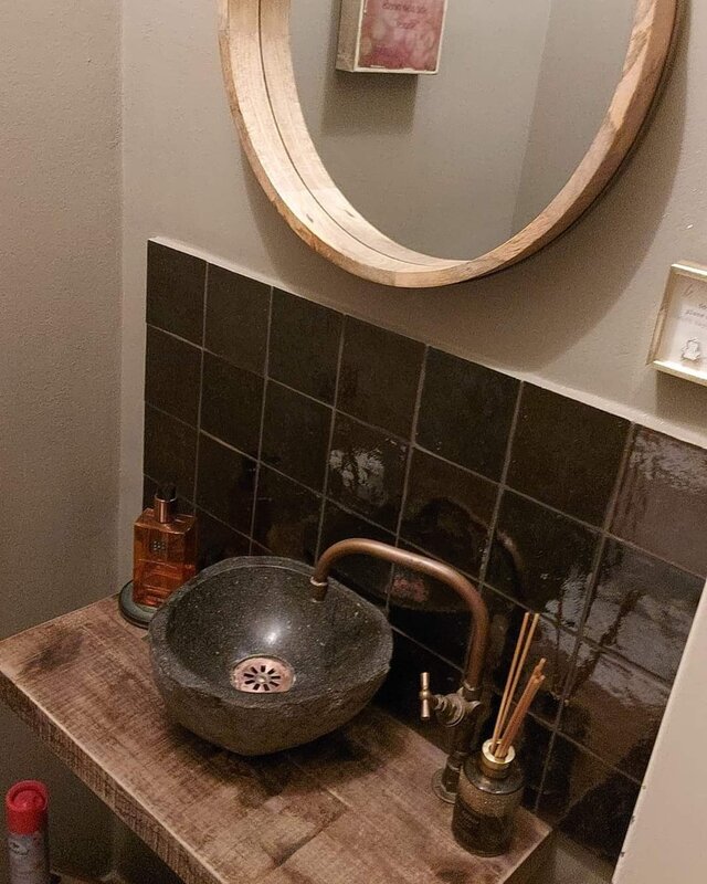 Rene Houtman Aleida Houten Toiletset compleet met waskom, kraan & 2 beugels