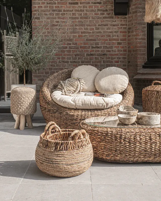 Bazar Bizar De Raffia Tressed Kruk | Naturel