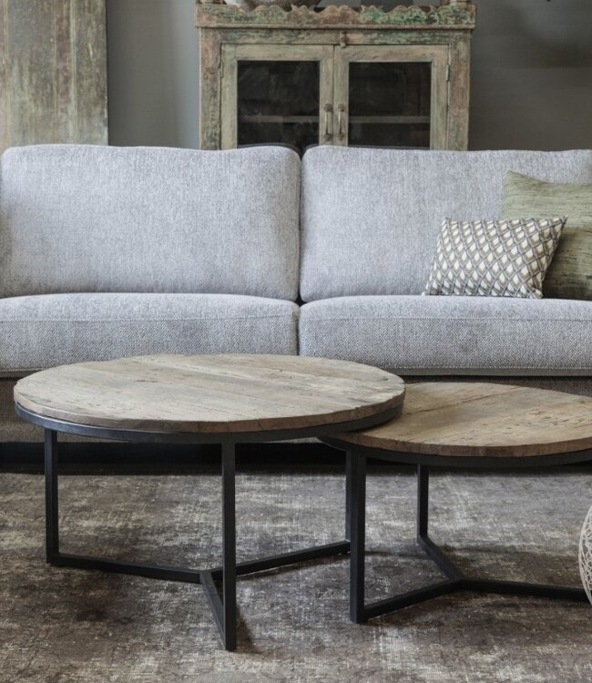 Be-Uniq Salontafel Oud Rustiek Hout | Dirk Large | H40 x D75 cm