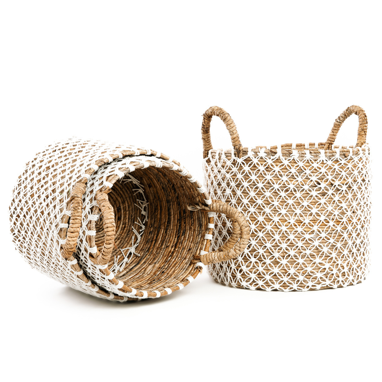 Bazar Bizar De Cross Stitched Macramé Mand | Naturel/Wit | Verkrijgbaar In 3 Maten