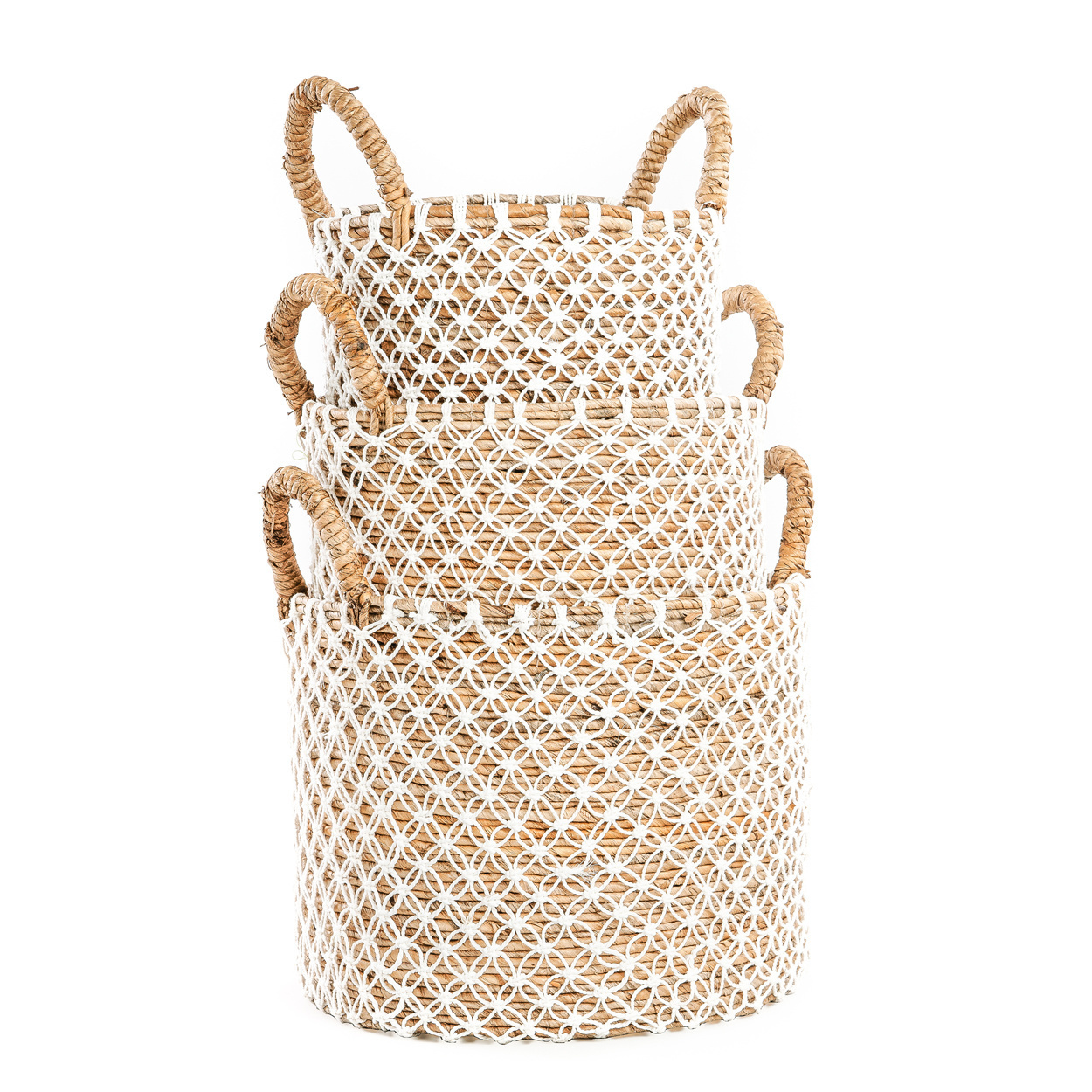 Bazar Bizar De Cross Stitched Macramé Mand | Naturel/Wit | Verkrijgbaar In 3 Maten