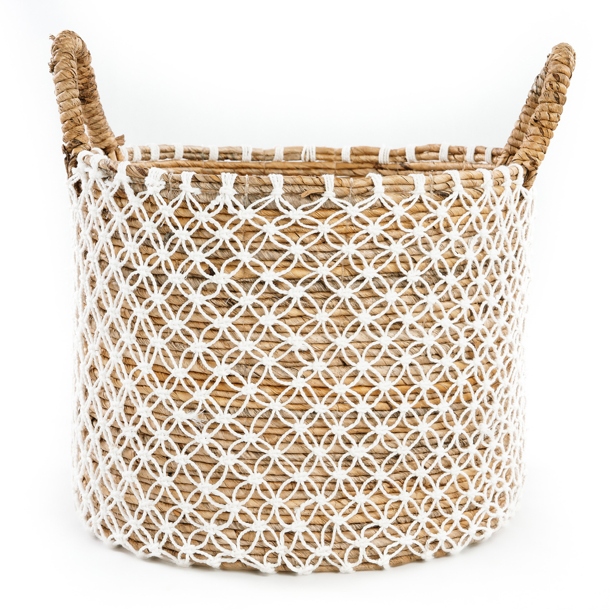 Bazar Bizar De Cross Stitched Macramé Mand | Naturel/Wit | Verkrijgbaar In 3 Maten