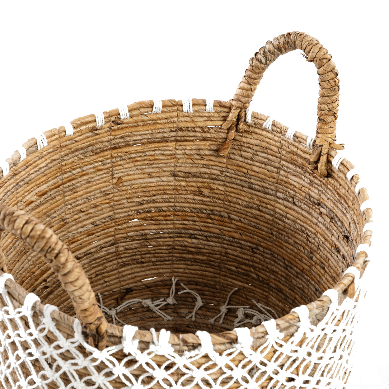 Bazar Bizar De Cross Stitched Macramé Mand | Naturel/Wit | Verkrijgbaar In 3 Maten
