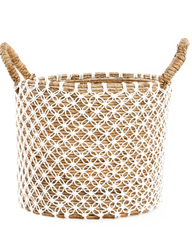 Bazar Bizar De Cross Stitched Macramé Mand | Naturel/Wit | Verkrijgbaar In 3 Maten