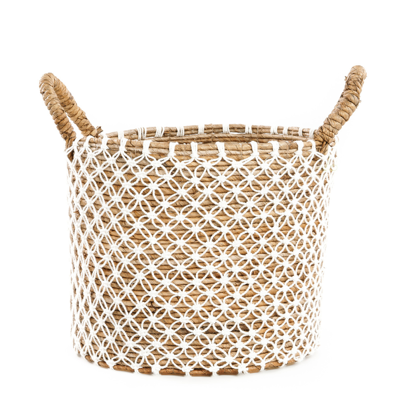 Bazar Bizar De Cross Stitched Macramé Mand | Naturel/Wit | Verkrijgbaar In 3 Maten