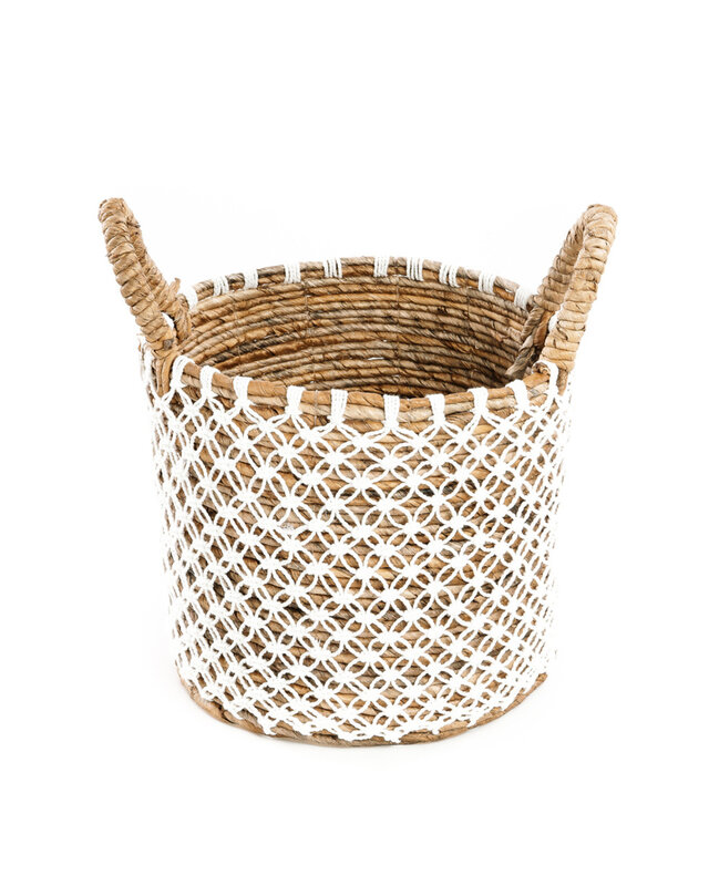 Bazar Bizar De Cross Stitched Macramé Mand | Naturel/Wit | Verkrijgbaar In 3 Maten