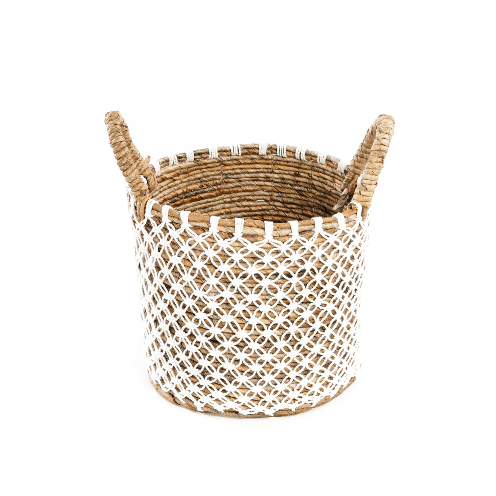 Bazar Bizar De Cross Stitched Macramé Mand | Naturel/Wit | Verkrijgbaar In 3 Maten