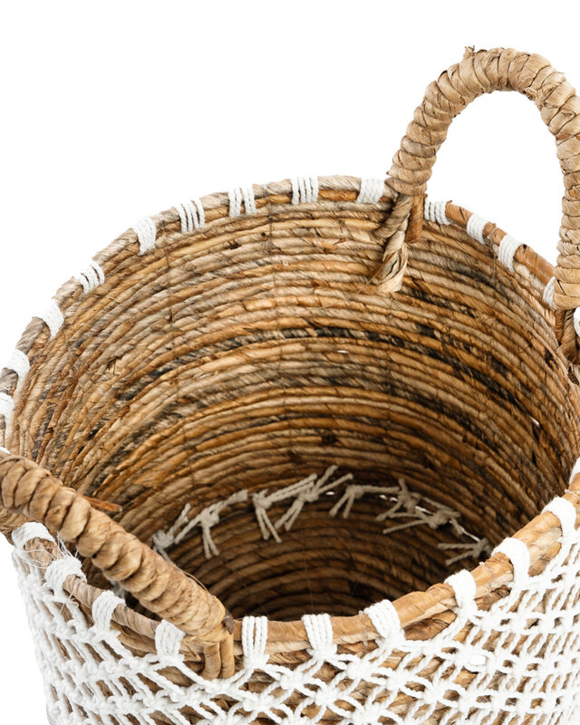Bazar Bizar De Cross Stitched Macramé Mand | Naturel/Wit | Verkrijgbaar In 3 Maten