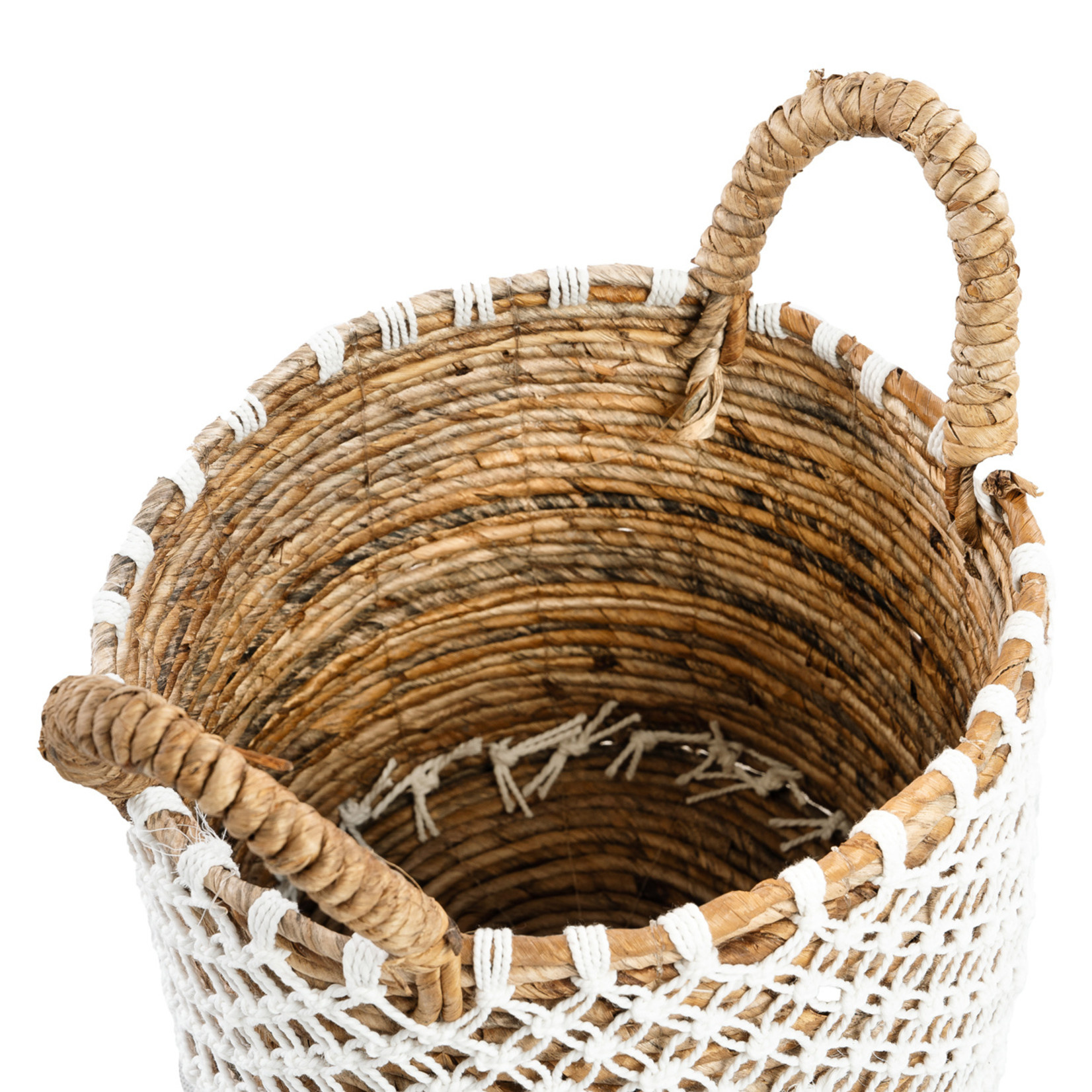 Bazar Bizar De Cross Stitched Macramé Mand | Naturel/Wit | Verkrijgbaar In 3 Maten