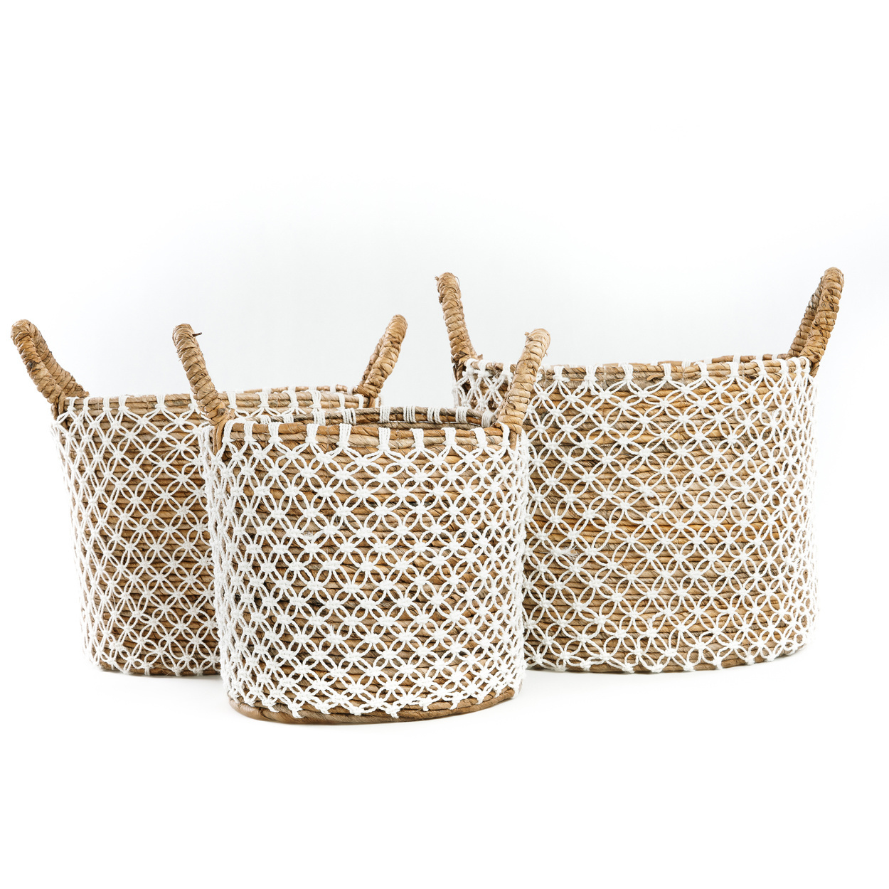 Bazar Bizar De Cross Stitched Macramé Mand | Naturel/Wit | Verkrijgbaar In 3 Maten