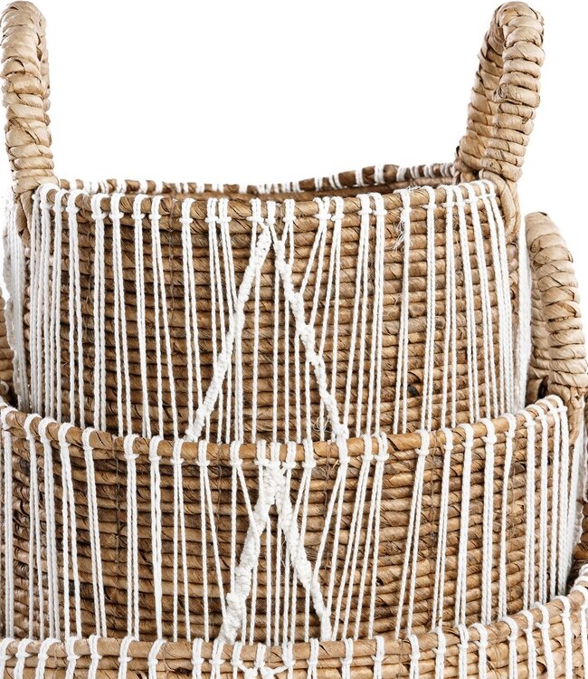Bazar Bizar De Straight Stitched Macramé Mand | Naturel/Wit | Verkrijgbaar In 3 Maten