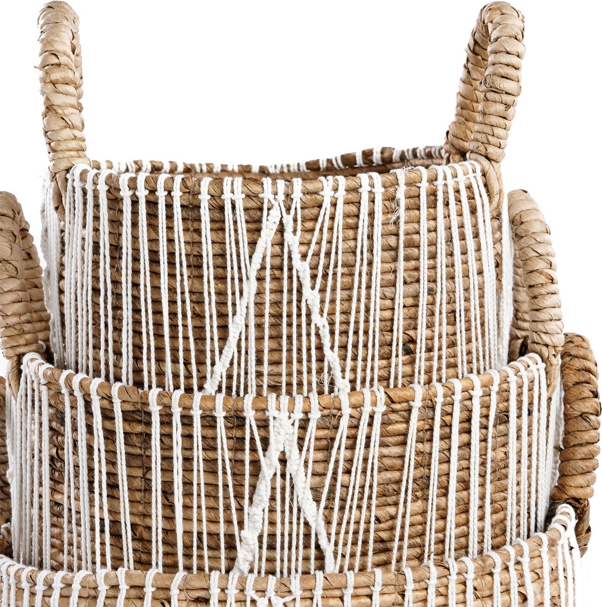 Bazar Bizar De Straight Stitched Macramé Mand | Naturel/Wit | Verkrijgbaar In 3 Maten