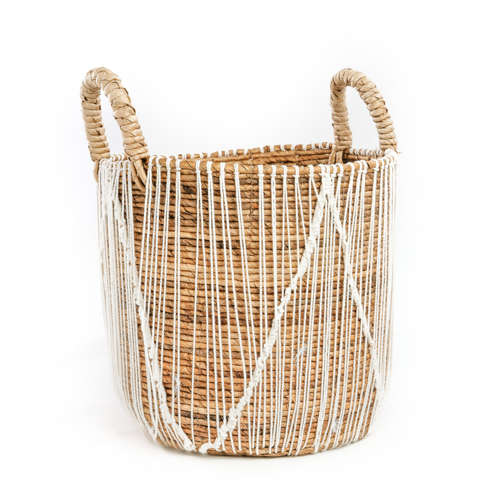 Bazar Bizar De Straight Stitched Macramé Mand | Naturel/Wit | Verkrijgbaar In 3 Maten