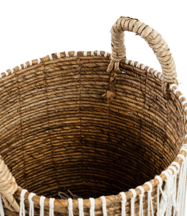 Bazar Bizar De Straight Stitched Macramé Mand | Naturel/Wit | Verkrijgbaar In 3 Maten