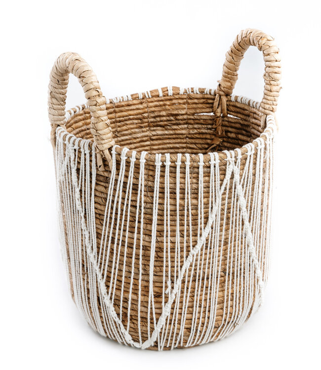 Bazar Bizar De Straight Stitched Macramé Mand | Naturel/Wit | Verkrijgbaar In 3 Maten