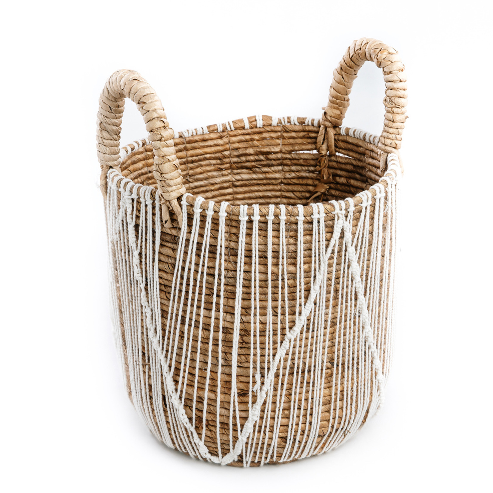 Bazar Bizar De Straight Stitched Macramé Mand | Naturel/Wit | Verkrijgbaar In 3 Maten