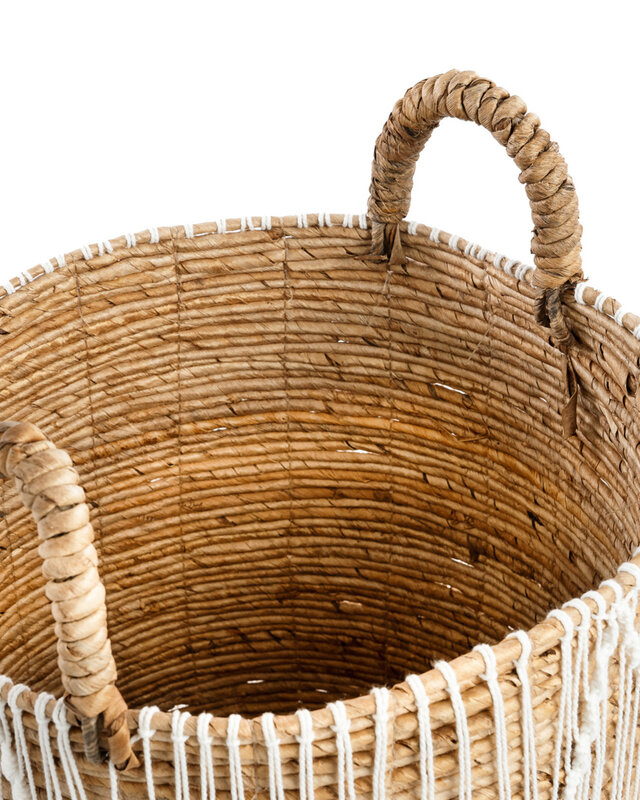 Bazar Bizar De Straight Stitched Macramé Mand | Naturel/Wit | Verkrijgbaar In 3 Maten