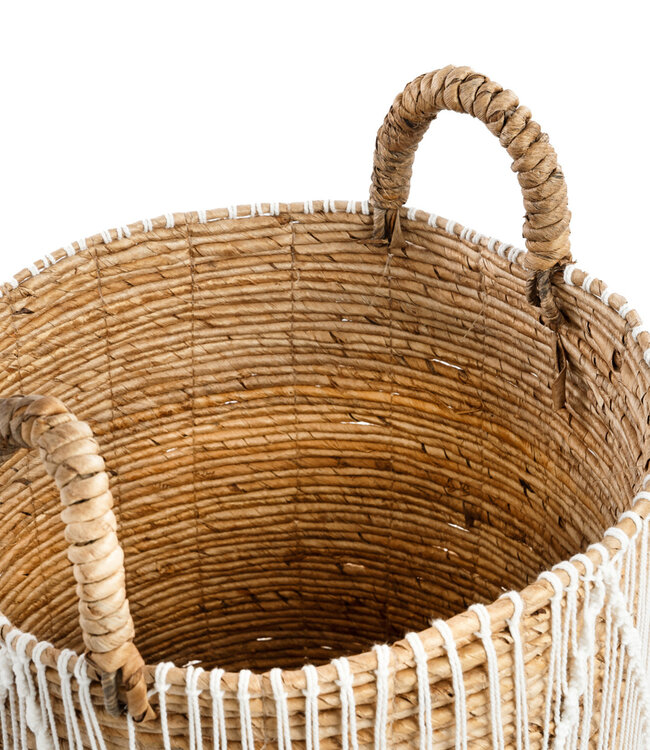 Bazar Bizar De Straight Stitched Macramé Mand | Naturel/Wit | Verkrijgbaar In 3 Maten