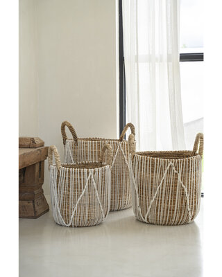 Bazar Bizar De Straight Stitched Macramé Mand | Naturel/Wit