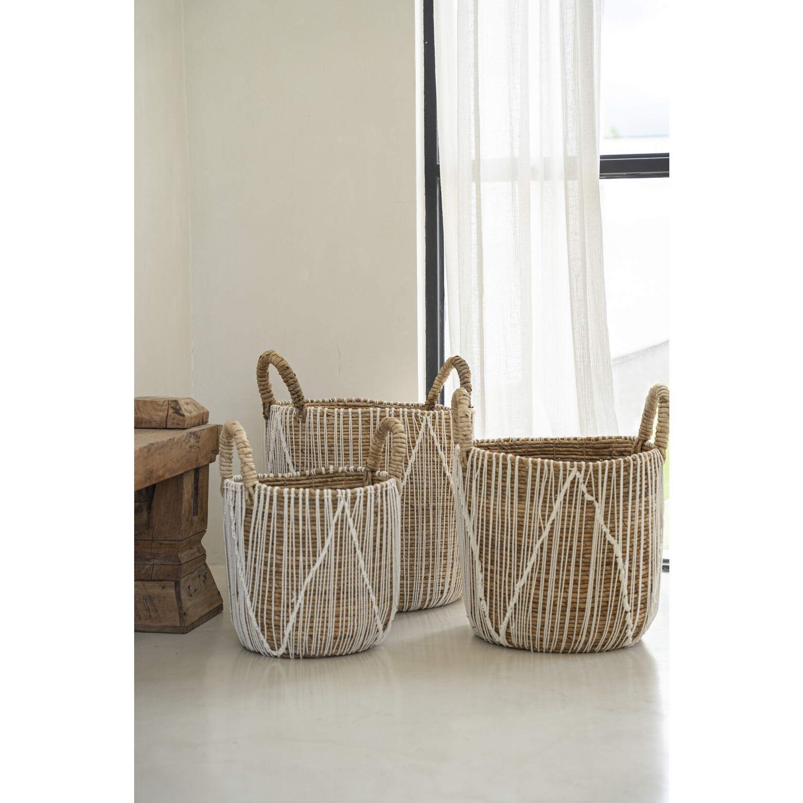 Macramé accessoiresset, 4 stuks, macramé bladpatroon van hout