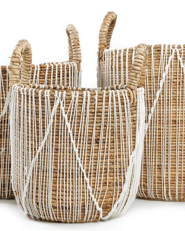 Bazar Bizar De Straight Stitched Macramé Mand | Naturel/Wit | Verkrijgbaar In 3 Maten