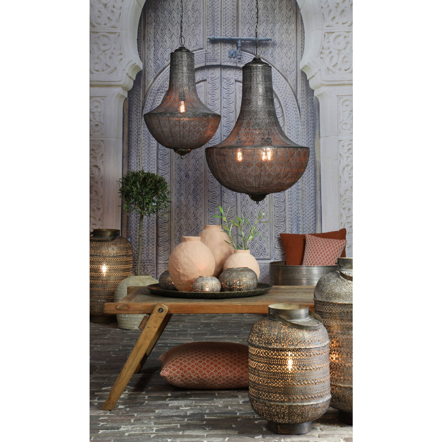 Light&Living Lantaarn Kadapa | Bruin Goud Met Glas | Ø37,5x62 cm