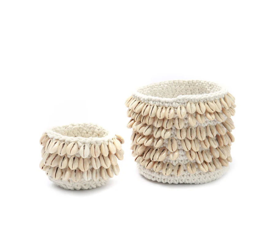 Bazar Bizar Plantenhouder | Cowrie Macrame| Naturel | 2 Maten