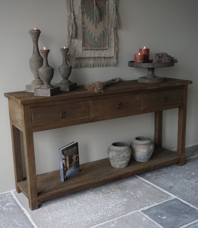 Rene Houtman Sidetable | Oud Hout | 3 Lades | H90,5 x B175 x D45 cm
