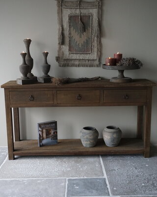 Rene Houtman Sidetable | Oud Hout | 3 Lades | H90,5 x B175 x D45 cm