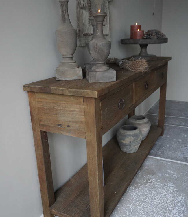 Rene Houtman Sidetable | Oud Hout | 3 Lades | H90,5 x B175 x D45 cm