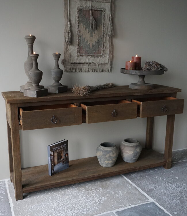 Rene Houtman Sidetable | Oud Hout | 3 Lades | H90,5 x B175 x D45 cm