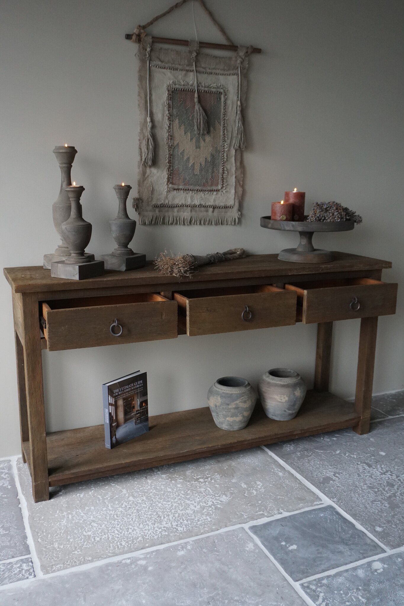Rene Houtman Sidetable | Oud Hout | 3 Lades | H90,5 x B175 x D45 cm